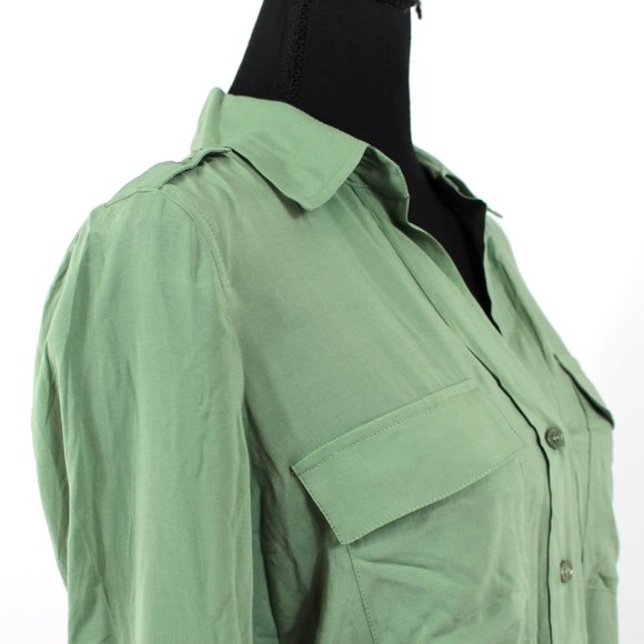 L'AGENCE Lunetta Military Olive Green Collared Rolled Sleeves Shirt NEW XS - Picture 3 of 8